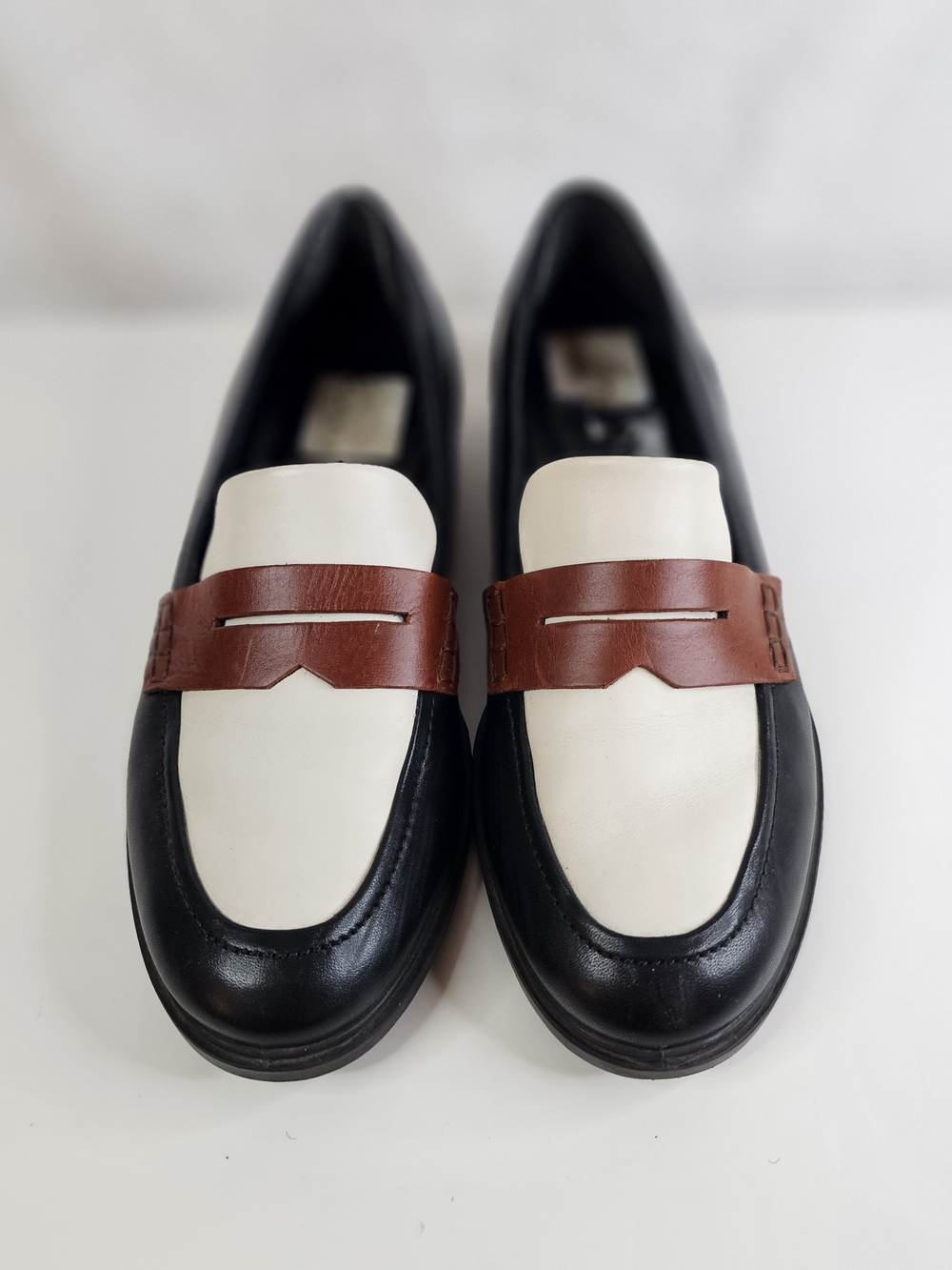 Ecco Women's Black, White & Brown Leather Penny Loafers
